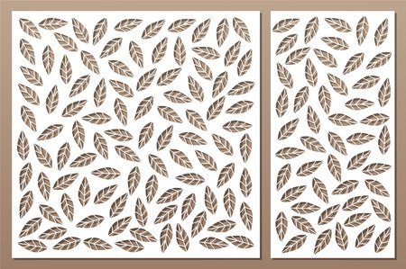 Set decorative card for cutting. Repeat leaves pattern. Laser cut panel. Ratio 1:1, 1:2.のイラスト素材