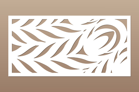 Decorative card for cutting. Leaves foliage feather
pattern. Laser cut. Ratio 1:2. Vector illustration.のイラスト素材