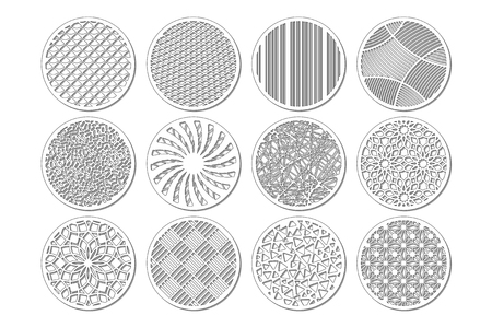 Set round template for cutting. Abstract line, geometric pattern. Laser cut. Set ratio 1:2. Vector illustration.のイラスト素材