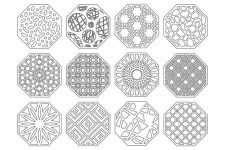 Set decorative circle card for cutting. Round Abstract geometric linear pattern. Laser cut. Vector illustration.のイラスト素材