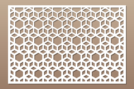 Laser cut panel. Decorative card for cutting. Arabic, line art pattern. Ratio 2:3. Vector illustration.のイラスト素材