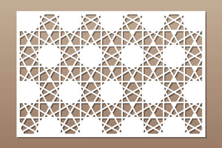 Decorative card for cutting. Arab linear geometric mosaic pattern. Laser cut. Ratio 3: 2. Vector illustration.のイラスト素材