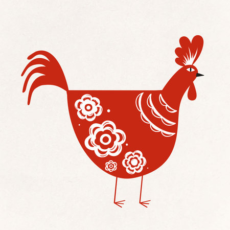 Rooster red Chinese vector cute zodiac sign animal illustrationのイラスト素材