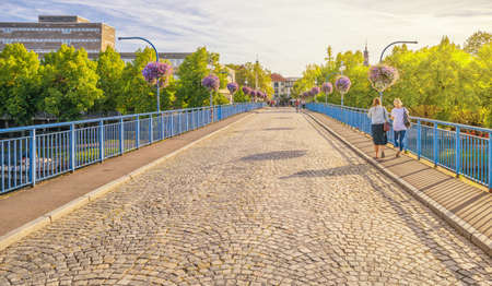 Saarbr?cken Saarland Germany View over The old bridge towards the city centerのeditorial素材