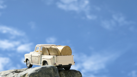 Pickup car/truck carrying coinsの写真素材