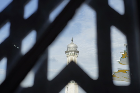 Baiturrahman grand mosque Tower view from bellow located in Banda Aceh, capital city of Aceh - Indonesiaのeditorial素材
