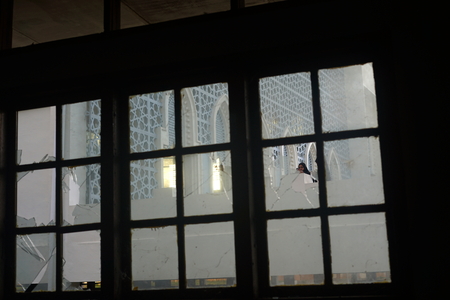 Crime Scene, Old window with broken glass.