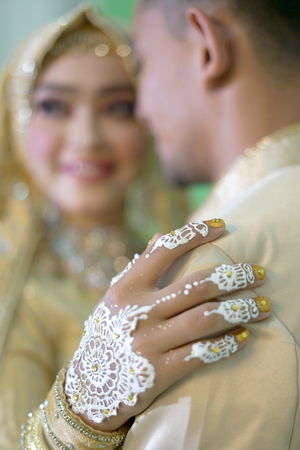 Close up Bride and groom, Indonesian Wedding Dressの写真素材