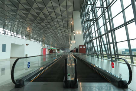 Jakarta, Indonesia - February 2, 2017: Empty departure terminal hall interior due to covid-19...