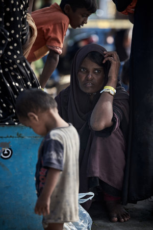 Banda Aceh, Indonesia - 11 December 2023:Rohingya refugees from Myanmar stranded on aceh coast, Indonesiaのeditorial素材