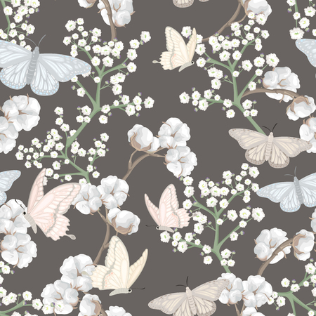 flowers and cotton flowersのイラスト素材