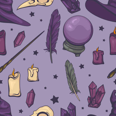 Seamless magic pattern with witch itemsのイラスト素材