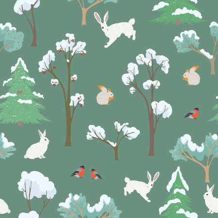 seamless patterns with winter woodland and forest animalsのイラスト素材