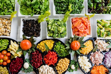Vegetables are kept in different bowls