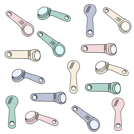 Magnetic door keys collection. Hand drawn set. Isolated colored doodles in different views.のイラスト素材