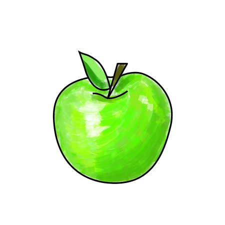 Cartoon green apple made with drawing brush.のイラスト素材