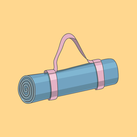 Blue yoga mat bag. Cartoon illustration for yoga studio or gym.のイラスト素材