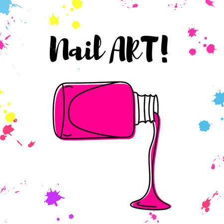 Nail polish spill poster with colorful splashes and text "nail art".のイラスト素材