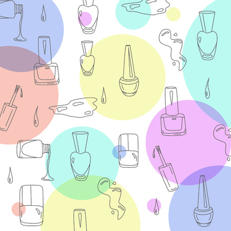 Nail polish doodles. Hand drawn set for beauty salon. Sketchy nail polish jars, spills and drops.のイラスト素材
