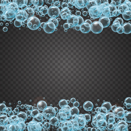 Shampoo square frame of cool water bubbles on transparent background. Cleaning liquid soap foam. For banner, flyer, invitation. Swimming pool, aqua park, diving.のイラスト素材