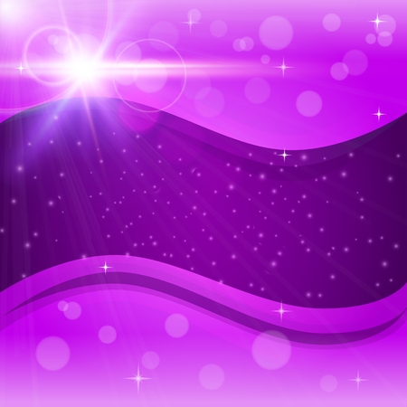 Abstract purple background with bokeh and shadows. Tender girlish banner or flyer with waves. Sunshine lens flare.のイラスト素材