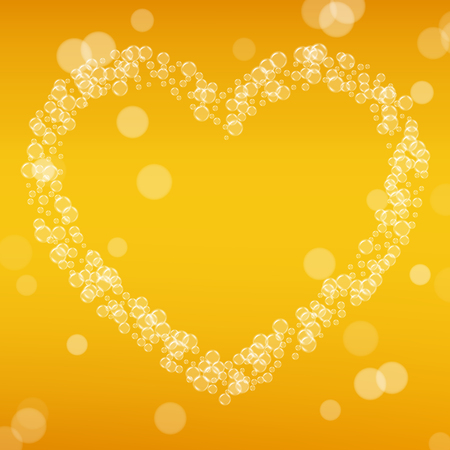 Beer background with realistic bubbles. Cool liquid drink for pub and bar menu design, banners and flyers. Yellow square beer background with white frothy foam. Cold glass of ale for brewery design.のイラスト素材