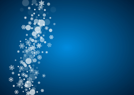 Christmas frame with falling snow on blue background. Horizontal Merry Christmas frame with white frosty snowflakes for banners, gift cards, party invitations and special business offers.のイラスト素材