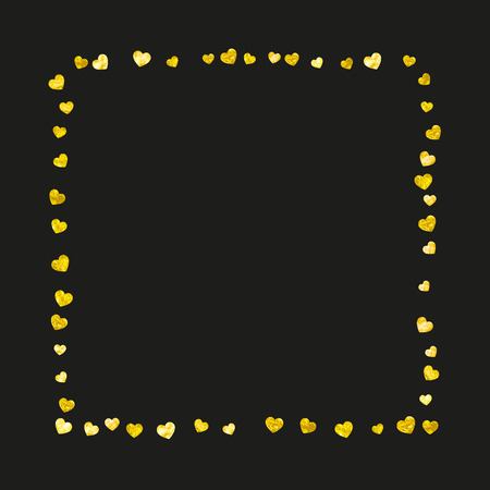 Valentines day frame with gold glitter hearts. February 14th day. Vector confetti for valentines day frame template.のイラスト素材