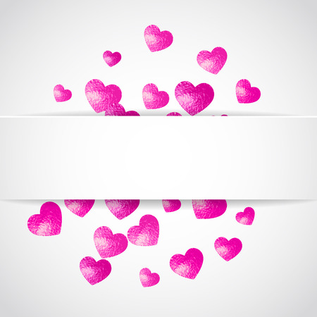 Heart paper frame with red glitter. February 14th day. Vector confetti with heart paper frame. Festive white banner with hand drawn texture. Love theme for voucher, special business ad, bannerのイラスト素材