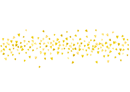 Valentine day border with gold glitter sparkles. February 14th day. Vector confetti for valentine day border template. Grunge hand drawn texture. Love theme for flyer, special business offer, promo.のイラスト素材