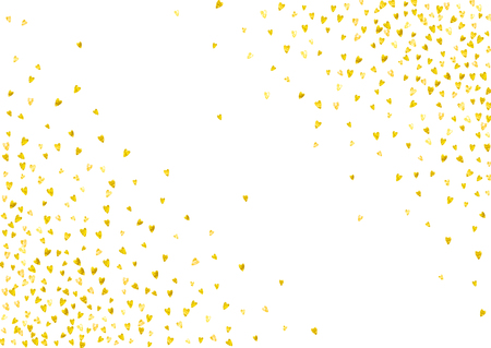 Valentines day card with gold glitter hearts. February 14th. Vector confetti for valentines day card template. Grunge hand drawn texture. Love theme for flyer, special business offer, promo.のイラスト素材