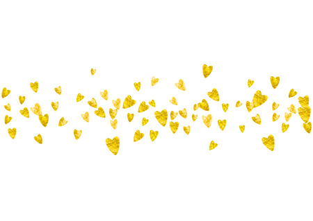 Valentines day frame with gold glitter sparkles. February 14th day. Vector confetti for valentines day frame template. Grunge hand drawn texture. Love theme for party invite, retail offer and ad.のイラスト素材