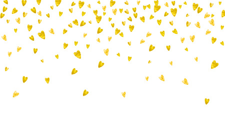 Valentine day border with gold glitter sparkles. February 14th day. Vector confetti for valentine day border template. Grunge hand drawn texture. Love theme for gift coupons, vouchers, ads, events.のイラスト素材