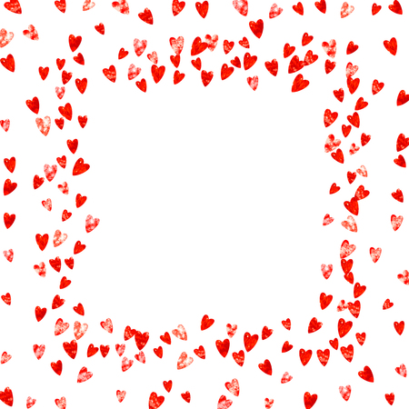 Valentines day sale with red glitter hearts. February 14th day. Vector confetti for valentines day sale template. Grunge hand drawn texture. Love theme for party invite, retail offer and ad.のイラスト素材