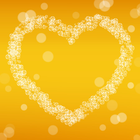 Oktoberfest background with light beer. Cool white foam with bubbles and spray. Fresh cup of beer for brewery design. Realistic oktoberfest background for festival design and invitation.のイラスト素材