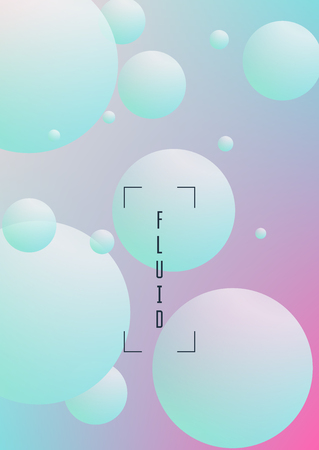 Cover fluid with round shapes. Gradient circles on holographic background. Modern hipster template for placards, banners, flyers, report, brochure. Minimal cover fluid in vibrant neon colors.のイラスト素材