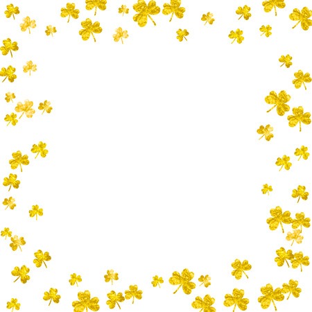Saint patricks day background with shamrock. Lucky trefoil confetti. Glitter frame of clover leaves.のイラスト素材