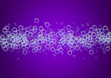 Cleaning foam on gradient background. Realistic water bubbles 3d. Cool rainbow colored liquid foam with shampoo bubbles.のイラスト素材