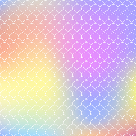 Holographic mermaid background with gradient scales. Bright color transitions. Fish tail banner and invitation. Underwater and sea pattern for party. Iridescent backdrop with holographic mermaid.のイラスト素材