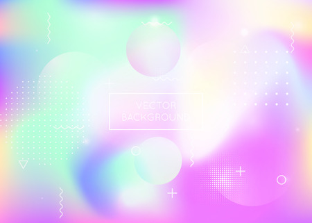 Holographic background with liquid shapes. Dynamic bauhaus gradient with memphis fluid elements. Graphic template for book, annual, mobile interface, web app. Hipster holographic background.のイラスト素材