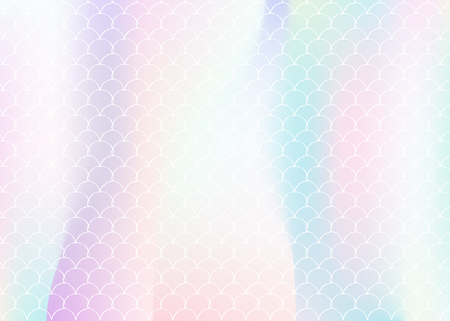 Gradient scale background with holographic mermaid. Bright color transitions. Fish tail banner and invitation. Underwater and sea pattern for girlie party. Iridescent backdrop with gradient scale.のイラスト素材