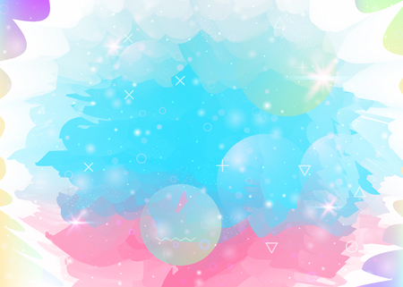 Cosmos background with abstract holographic landscape and future universe. Futuristic gradient and shape. 3d fluid. Neon mountain silhouette with wavy glitch. Memphis cosmos background.のイラスト素材