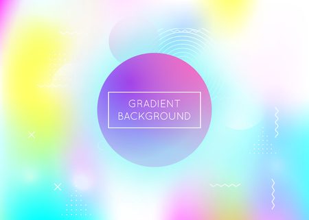 Memphis gradient background with liquid shapes. Dynamic holographic fluid with bauhaus elements. Graphic template for flyer, ui, magazine, poster, banner and app. Neon memphis gradient.のイラスト素材