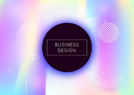 Fluid shapes background with liquid dynamic elements. Holographic bauhaus gradient with memphis. Graphic template for flyer, ui, magazine, poster, banner and app. Fluorescent fluid shapes background.のイラスト素材