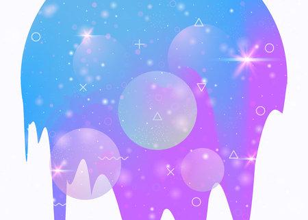 Abstract landscape with holographic cosmos and future universe background. Stylish mountain silhouette with wavy glitch. 3d fluid. Futuristic gradient and shape. Memphis abstract landscape.のイラスト素材