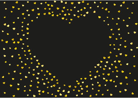 Heart frame for Valentines day with gold glitter. February 14th day. Vector confetti for heart frame template. Grunge hand drawn texture. Love theme for poster, gift certificate, banner.のイラスト素材