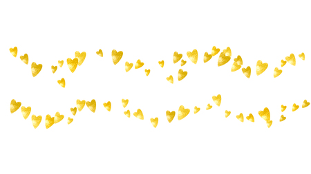 Heart border for Valentines day with gold glitter. February 14th day. Vector confetti for heart border template. Grunge hand drawn texture. Love theme for voucher, special business ad, banner.のイラスト素材