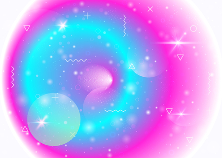 Galaxy background with cosmos and universe shapes and star dust. Holographic futuristic gradients. 3d fluid with magic sparkles. Fantastic space landscape with planets. Memphis galaxy background.のイラスト素材