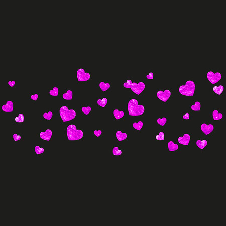 Bridal shower background with pink glitter hearts. Valentine day. Vector confetti. Hand drawn. Love theme for poster, gift certificate, banner. Wedding and bridal shower template with heartのイラスト素材