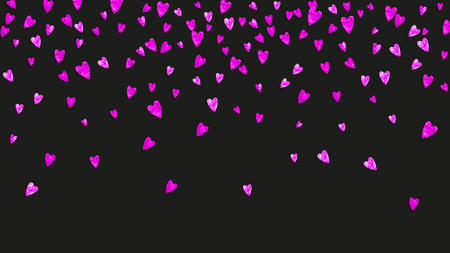 Heart confetti background with pink glitter. Valentines day. Vector frame. Hand drawn texture. Love theme for poster, gift certificate, banner. Wedding and bridal template with heart confetti.のイラスト素材